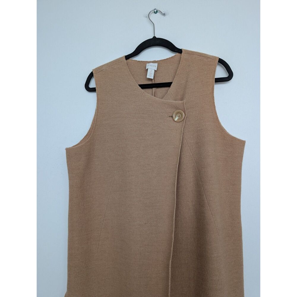 Chico's Wool Sleeveless Wrap Longline Duster Tan Cardigan Sz Chico's 2/L - Picture 13 of 16
